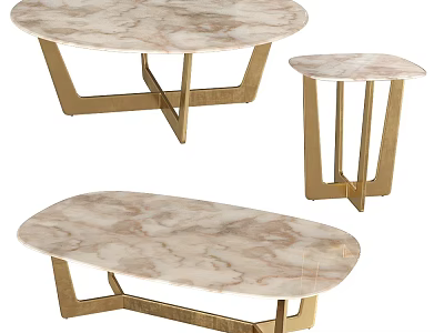 Elegant Marble Dining Tables With Gold Metal Bases And Various Shapes 3d model