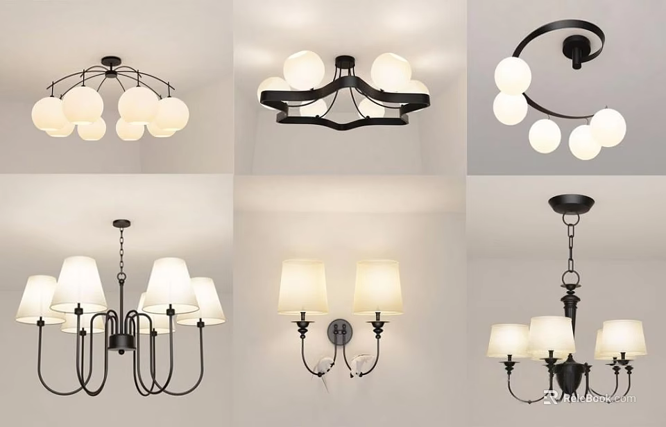 Elegant Modern Lighting Combinations With Chandeliers Wall Lamps And Ceiling Lights 3d model
