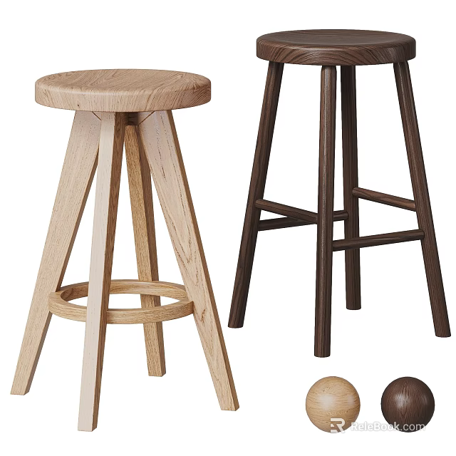 Light and Dark Wooden Bar Stools with Simple Design for Kitchen Bar Area 3d model 