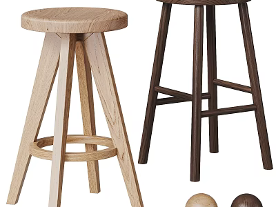 Light and Dark Wooden Bar Stools with Simple Design for Kitchen Bar Area 3d model