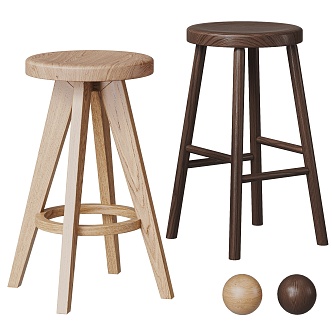 Modern Bar Stool Solid Wood Bar Chair Combination 3d model