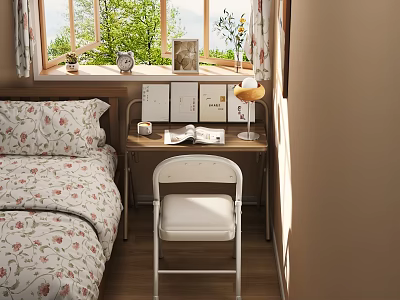 Cozy Bedroom Decorative Items Set On Wooden Desk With Lamp Books And Plants 3d model