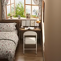 Cozy Bedroom Decorative Items Set On Wooden Desk With Lamp Books And Plants