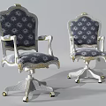 Elegant Office Chairs With Patterned Upholstery White Frame Gold Accents On Wheels