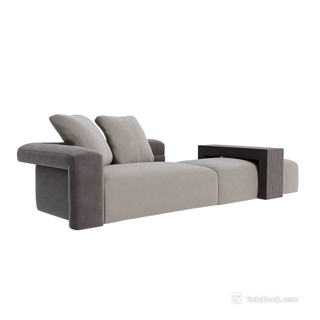 Modern Light Gray Sectional Sofa With Plush Cushions And Storage Ottoman 3d model