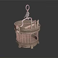 Wooden Birdcage Interior Design With Hanging Hook Swing And Feeder