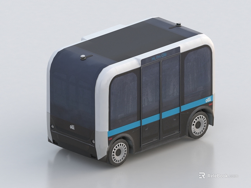 Compact Electric Autonomous Car with White and Blue Body Black Roof Modern Design 3d model 