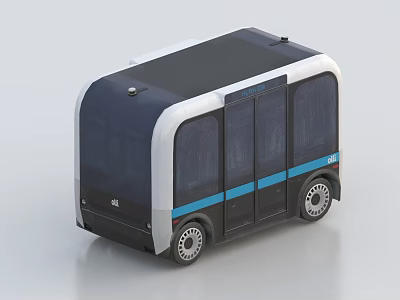 Compact Electric Autonomous Car with White and Blue Body Black Roof Modern Design 3d model