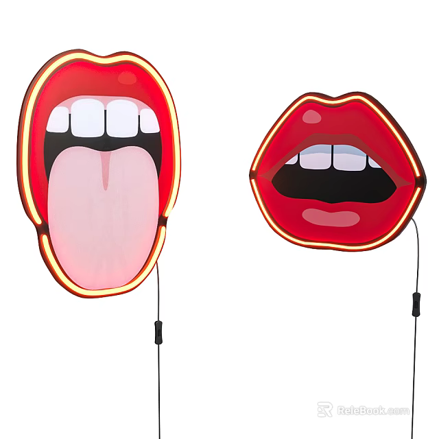 Red Lips Shaped Neon Wall Lamps With Bright Illumination For Modern Decor 3d model 