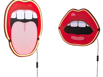 Red Lips Shaped Neon Wall Lamps With Bright Illumination For Modern Decor 3d model