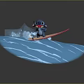 Playful Stitch Character Surfing On Blue Waves With Pink Surfboard And Splashes
