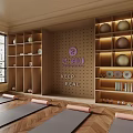 Authentic Yoga Studio Interior With Yoga Mats Exercise Balls And Wooden Shelves