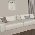 Modern Minimalist Living Room Interior With Beige Sofa Throw Pillows VOGUE Poster And Curtains