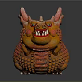 Game Movie Fantasy Monster Character With Orange Body Red Dragon Horns Sharp Fangs Scaly Skin