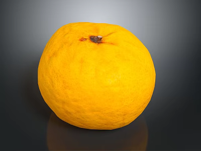 Fresh Ripe Yellow Orange Fruit With Small Stem On Dark Reflective Background 3d model