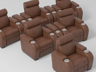 Brown Leather Single Sofa With Built in Cup Holders Arranged in Multiple Units 3d model