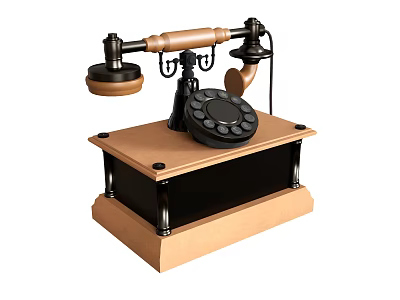 Vintage Telephone Decorative Ornament Set With Wooden Base And Metal Accents 3d model