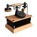 Vintage Telephone Decorative Ornament Set With Wooden Base And Metal Accents