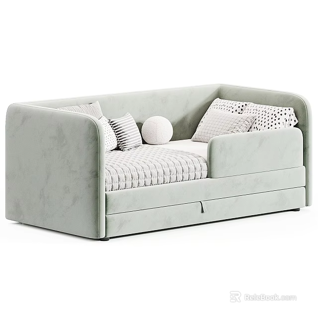 Modern Light Green Two seater Sofa With Striped Polka Dot Round Pillows 3d model 