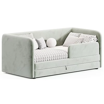 Modern Light Green Two seater Sofa With Striped Polka Dot Round Pillows 3d model