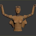 Wooden Robot Character With Mechanical Arms And Vintage Torso Design