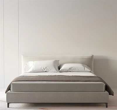 Modern Double Bed Design With Light Headboard White Pillows And Gray Bedding 3d model