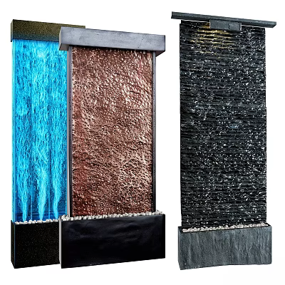 Home Indoor Waterfall Wall Hangings With Blue Copper Black Glass Metal Decor 3d model