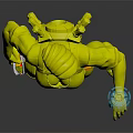 3D Character With Purple Hair Red Jacket Blue Pants Gun And Green Arm Accessory