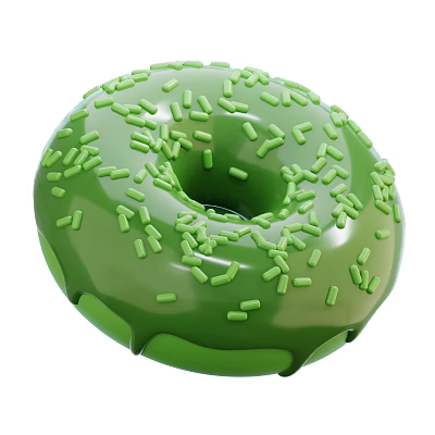 Delicious Green Donut Topped With Smooth Frosting And Green Sprinkles On Surface 3d model