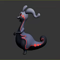 3D Animated Fantasy Creature Character With Blue Curly Ears Red Glowing Eyes Black Body Standing Posture