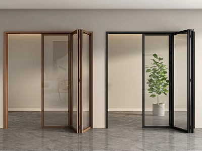 Modern Interior Folding Doors With Brown Black Frames And Glass Panels 3d model