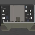 Modern Office Desk Interior Design With Bookshelves Office Chair And LED Lighting