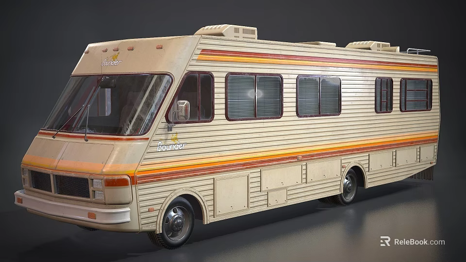 Fleetwood Classic Beige Striped Recreational Vehicle With Multiple Windows Exterior Design 3d model 