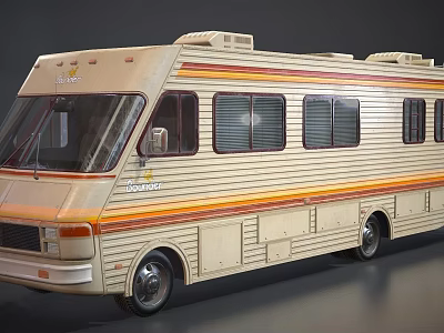 Fleetwood Classic Beige Striped Recreational Vehicle With Multiple Windows Exterior Design 3d model
