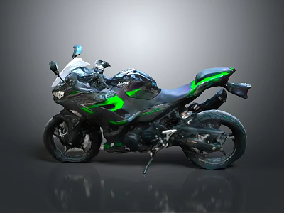 Sleek Sport Racing Motorcycle With Green Accents And Streamlined Black Body Design 3d model