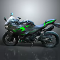 Sleek Sport Racing Motorcycle With Green Accents And Streamlined Black Body Design