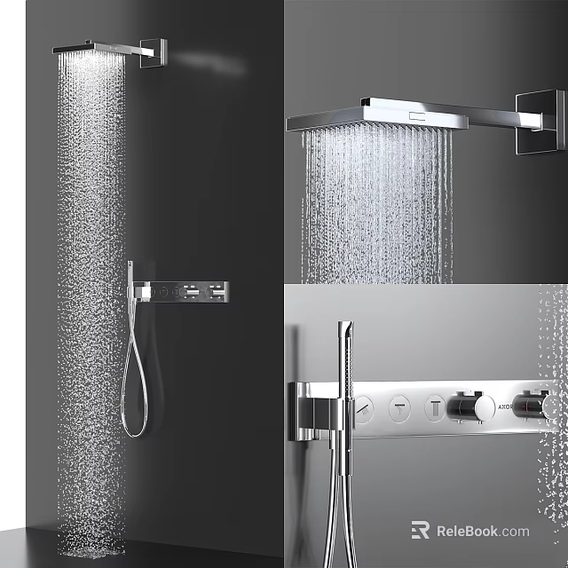 Sleek Modern Shower Faucet with Rainfall Head Handheld Sprayer and Control Panel 3d model 