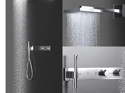 Sleek Modern Shower Faucet with Rainfall Head Handheld Sprayer and Control Panel 3d model