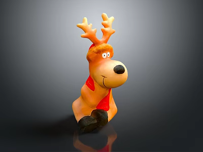 Cute Christmas Reindeer Toy With Antlers Cartoon Style Orange Body And Red Scarf 3d model