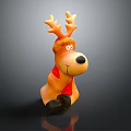 Cute Christmas Reindeer Toy With Antlers Cartoon Style Orange Body And Red Scarf