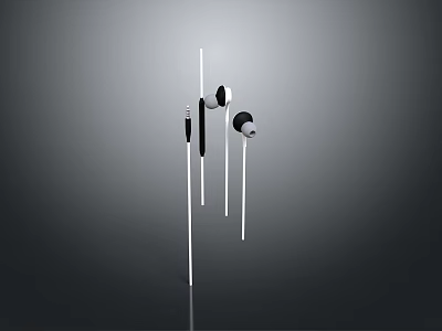 Sleek Modern Earphones With Black White Design And Long Cable 3d model