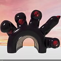 Outdoor Activity Passage Curved Black Structure With Green Panel Red Details And Sunset Sky