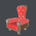 Elegant Red Single Sofa With Button Tufted Back And Comfortable Wooden Arms Design 3d model