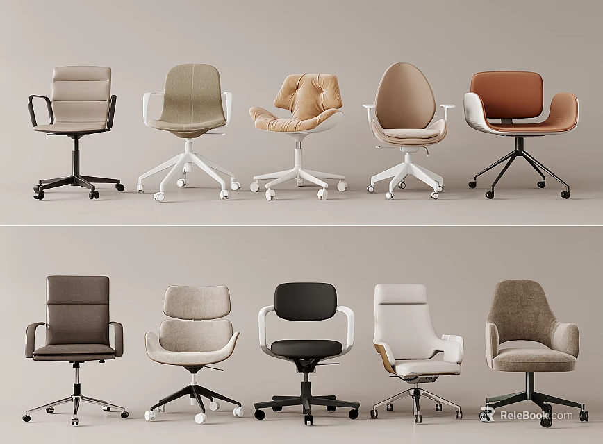 Modern Office Chairs With Multiple Styles Various Colors And Swivel Comfort Design 3d model 