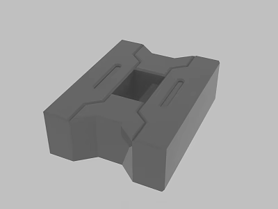 Gray Block Shaped 3D Mechanical Part With Square Hole and Geometric Slots 3d model
