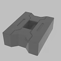 Gray Block Shaped 3D Mechanical Part With Square Hole and Geometric Slots 3d model