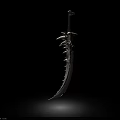 Ornate Fantasy Curved Blade With Spiked Edges Intricate Hilt And Isolated Black Background