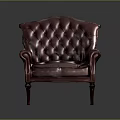 Burgundy Leather Single Sofa With Diamond Tufted Design And Wooden Legs