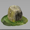 Natural Stone Decorative Object With Mossy Surface And Green Grass Base