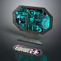 Futuristic Octagonal Console With Blue Glowing Interface And Keyboard Device 3d model